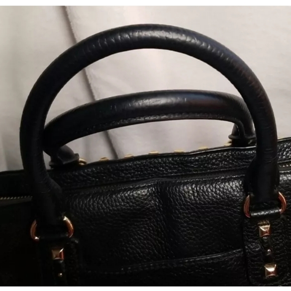 Michael Kors Black Leather Sandrine Gold Stud Satchel - Picture 6 of 16